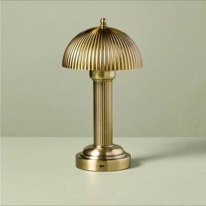 11.5" Fluted Metal Rechargeable Library Table Lamp Brass - Hearth & Hand